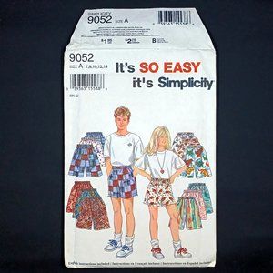 Vtg Simplicity 9052 Girls Boys Shorts Sewing Pattern Sizes 7 8 10 12 14 Uncut FF